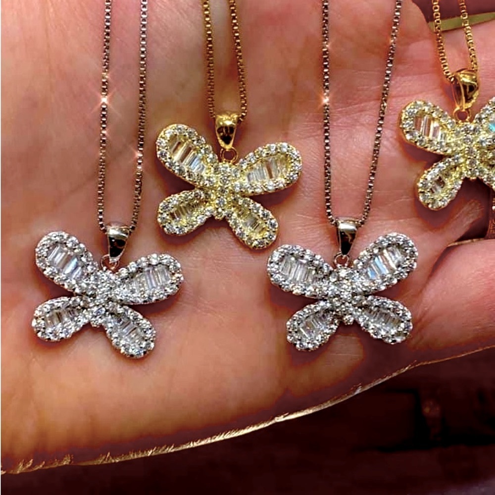 White Gold Color Designer Butterfly Pendant and Necklace in Rhodium Plated 925ss